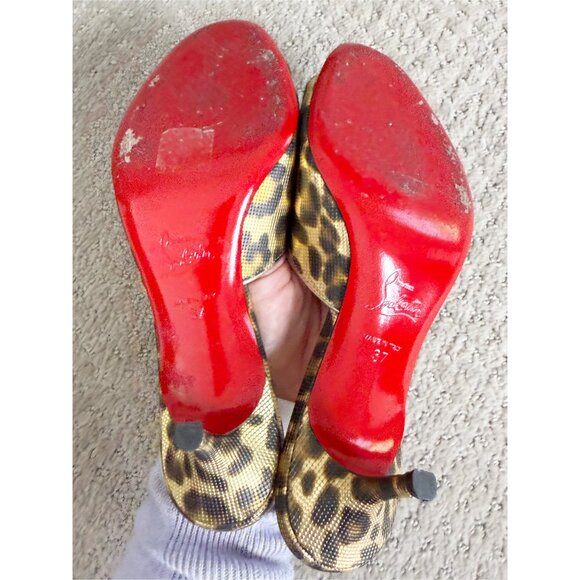 Christian Louboutin EAST MULE 55 Metallic Leopard Sandals Kitten Heel Shoes - Picture 7 of 14